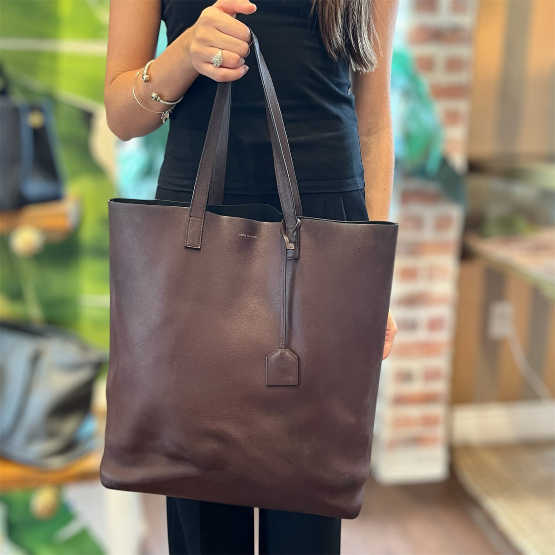 SAINT LAURENT Shopping Large Burgundy Leather Tote Bag ADI11212