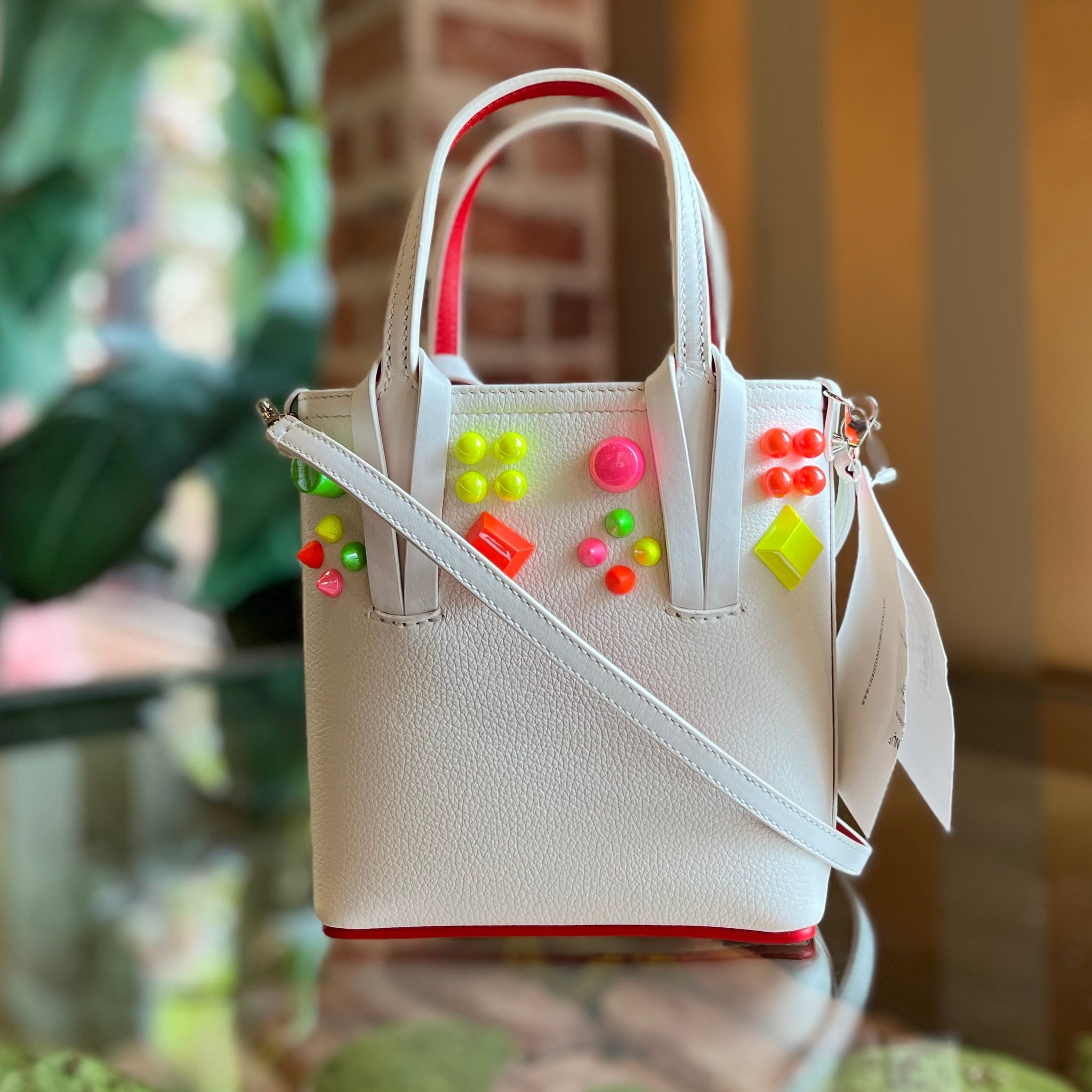 CHRISTIAN LOUBOUTIN North South Cabata Mini Calfskin Empire Spike Studded Tote