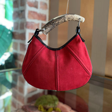 SAINT LAURENT Mombasa Red Canvas Horn Top Handle Bag