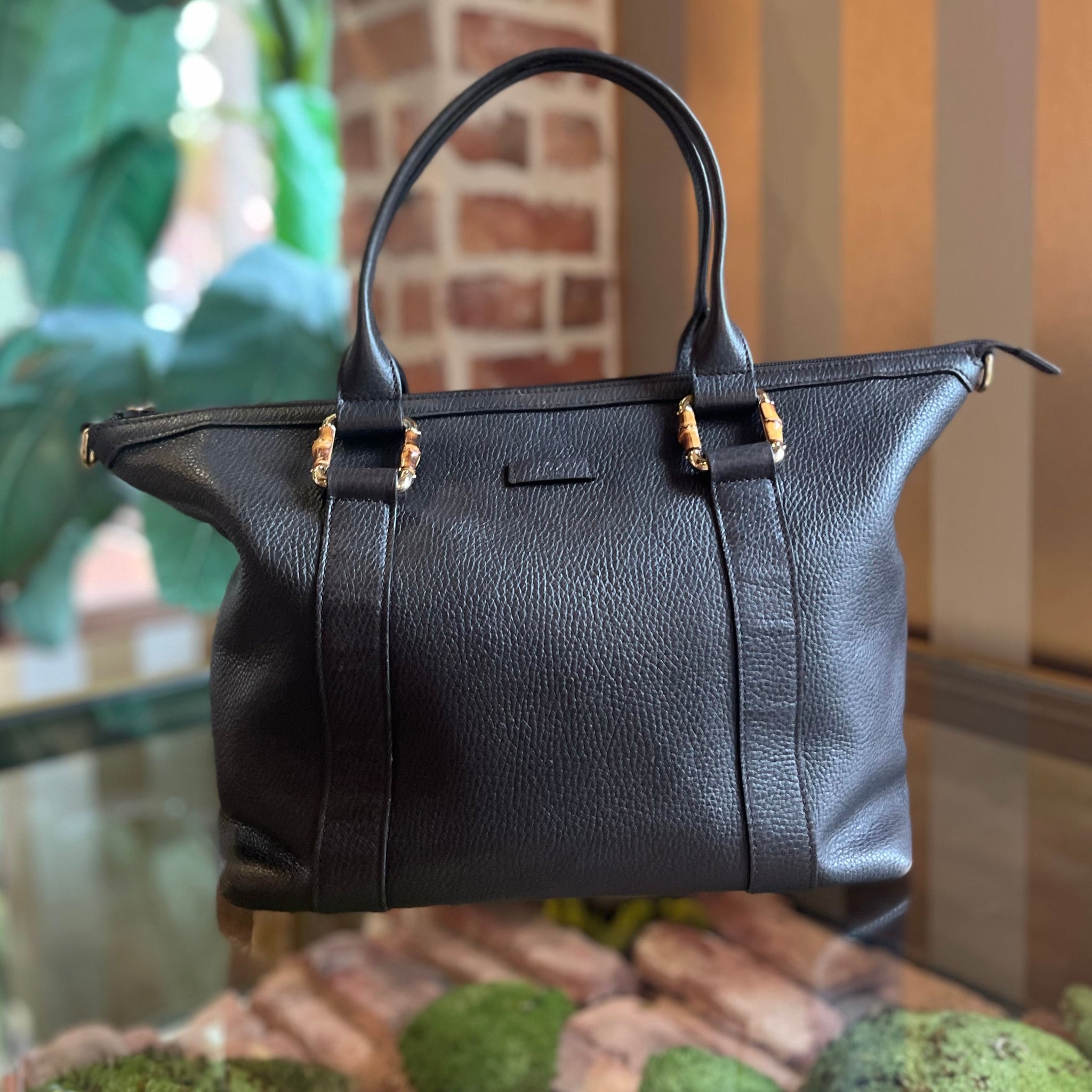 GUCCI Tote Brown Pebbled Leather Two-Way Tote