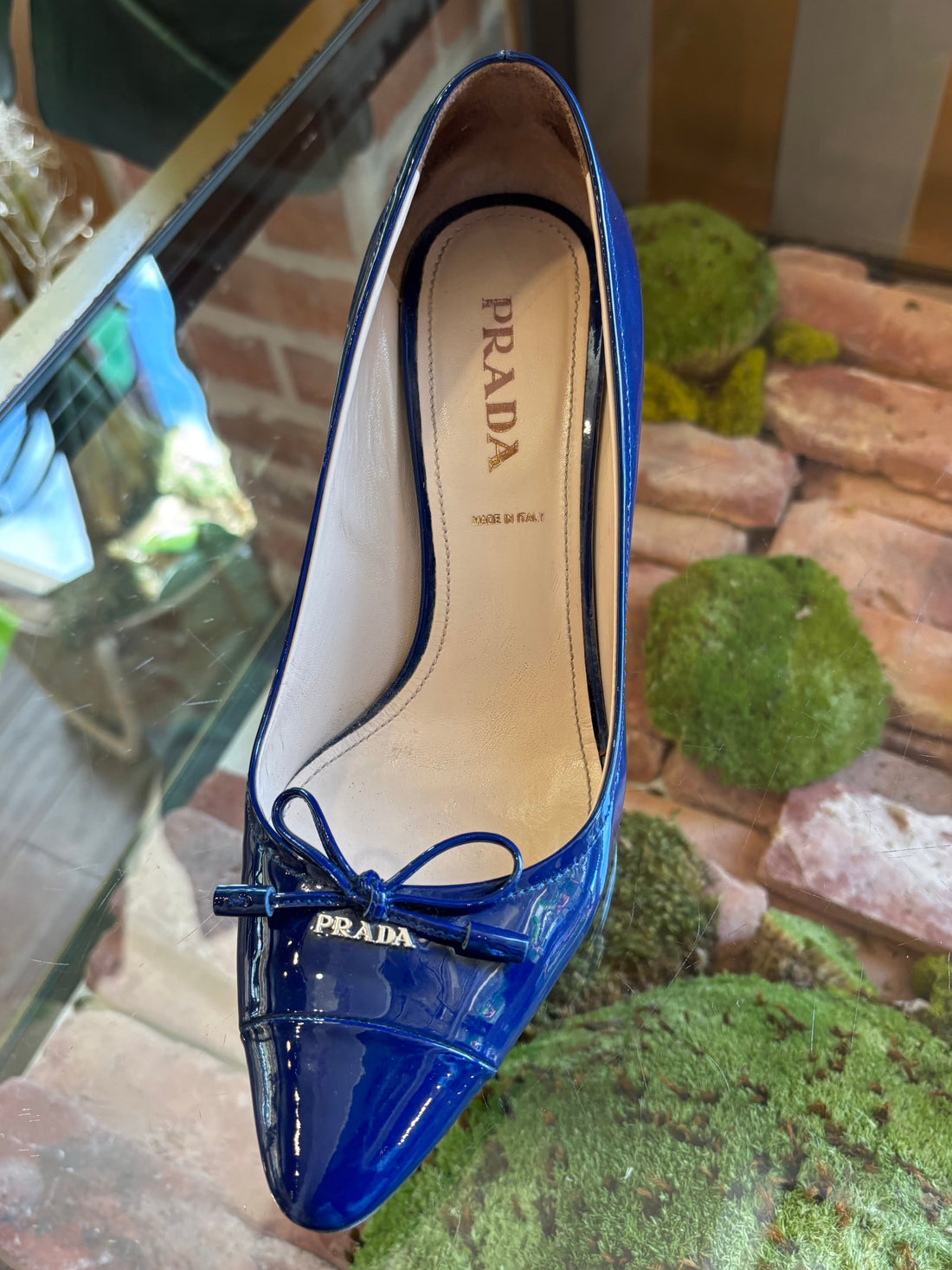 PRADA Blue Patent Leather Bow Pumps