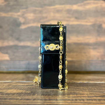 VERSACE Gianni Black Patent Leather Chain Crossbody Bag