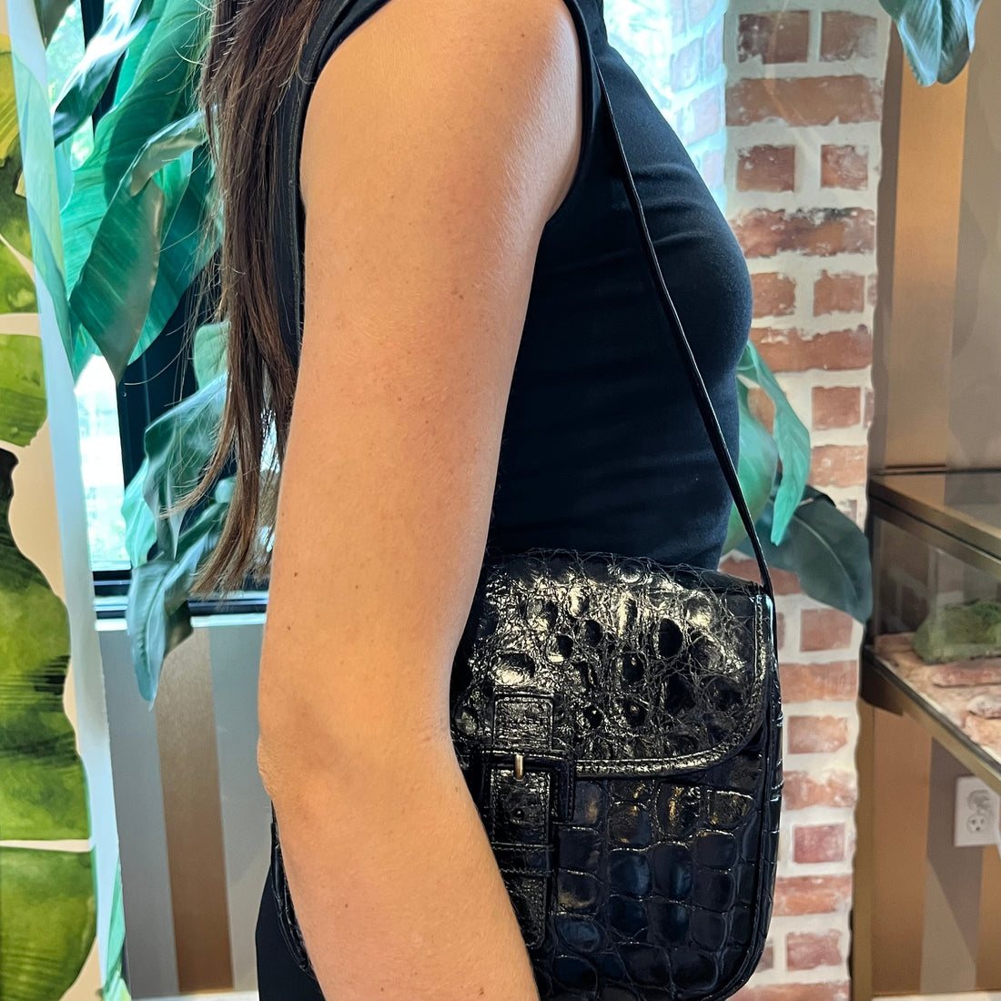 PRADA Vintage Croc Leather Shoulder Bag DIA298