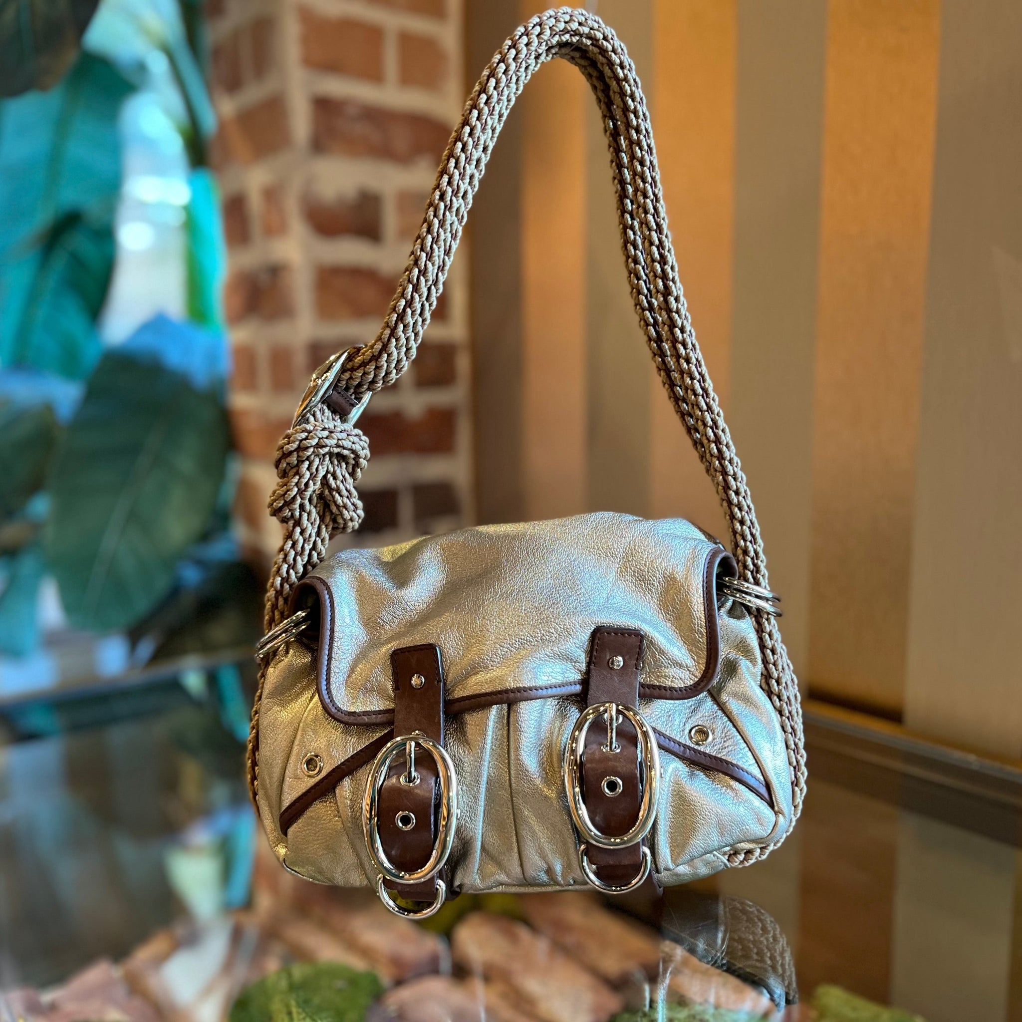 SAINT LAURENT Rope Metallic Gold Leather Vintage Shoulder Bag