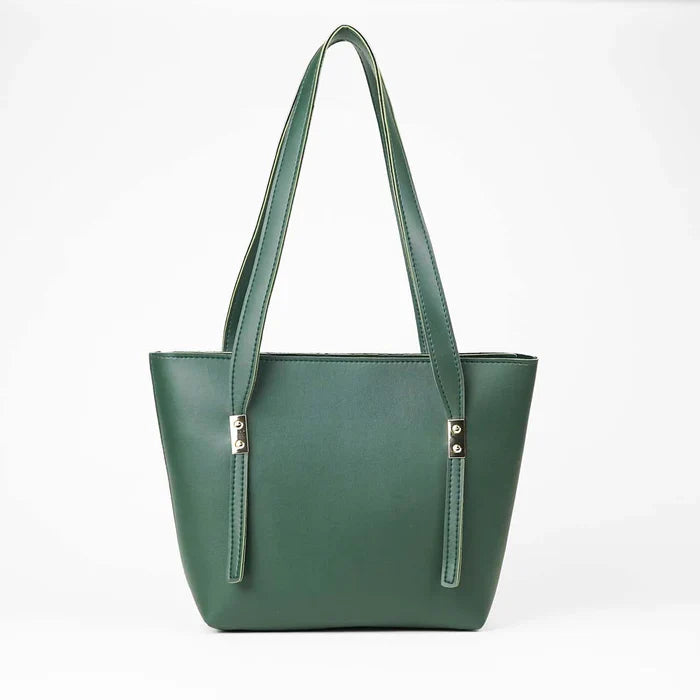 Minimalist Green Faux Leather Tote Bag