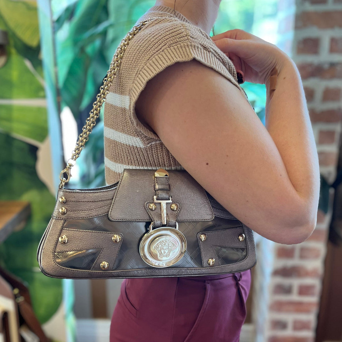 VERSACE Chain Bag Silver Medusa Head Shoulder Bag