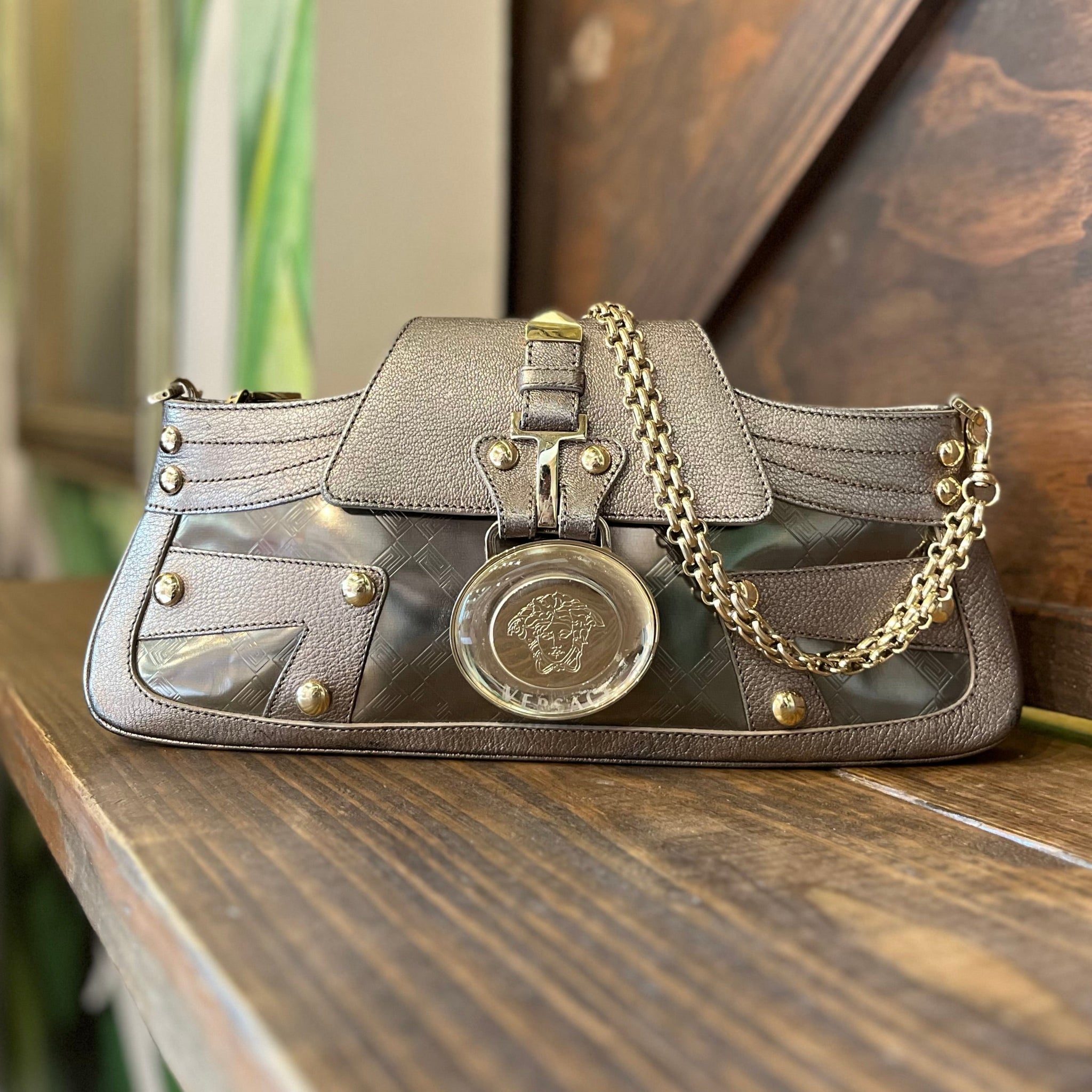 VERSACE Chain Bag Silver Medusa Head Shoulder Bag