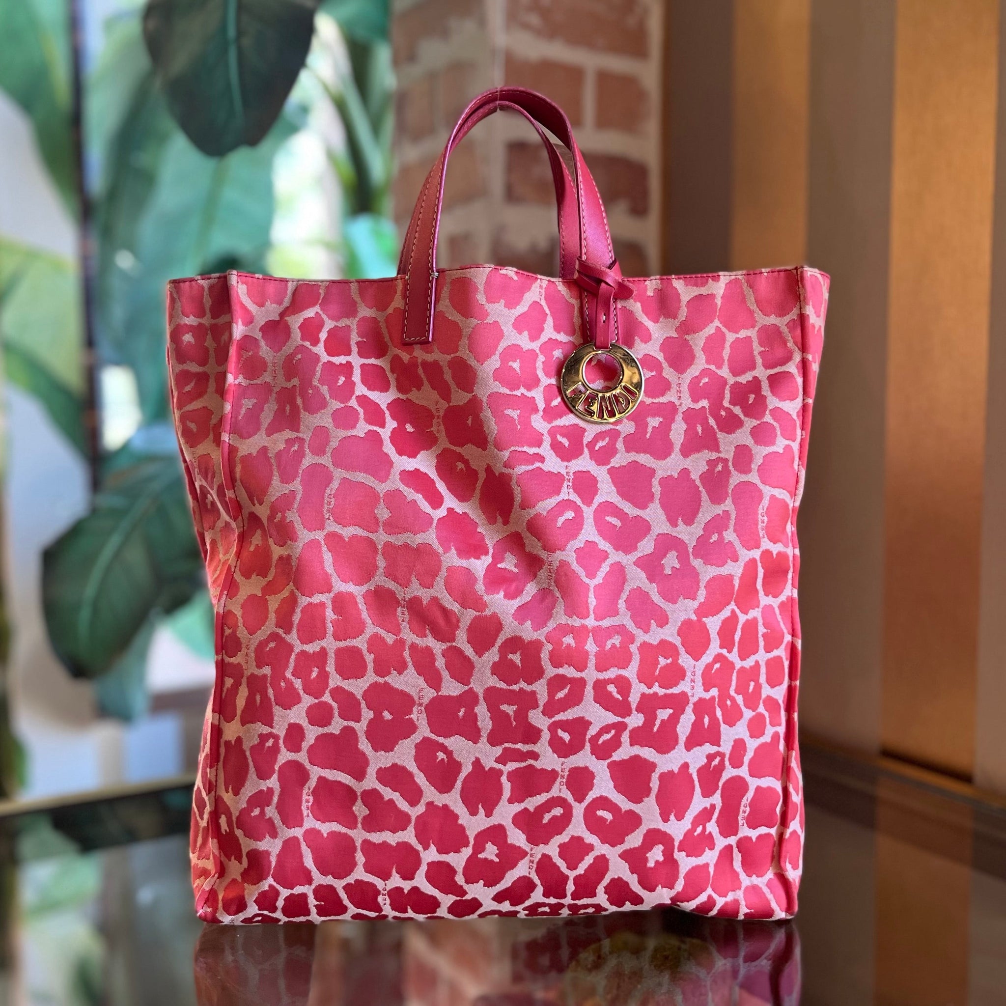 FENDI Shopper Pink Cheetah Print Canvas Tote