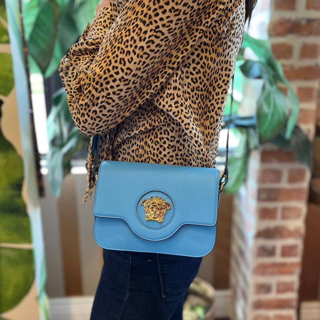 VERSACE La Medusa Small Leather Flap Shoulder Bag