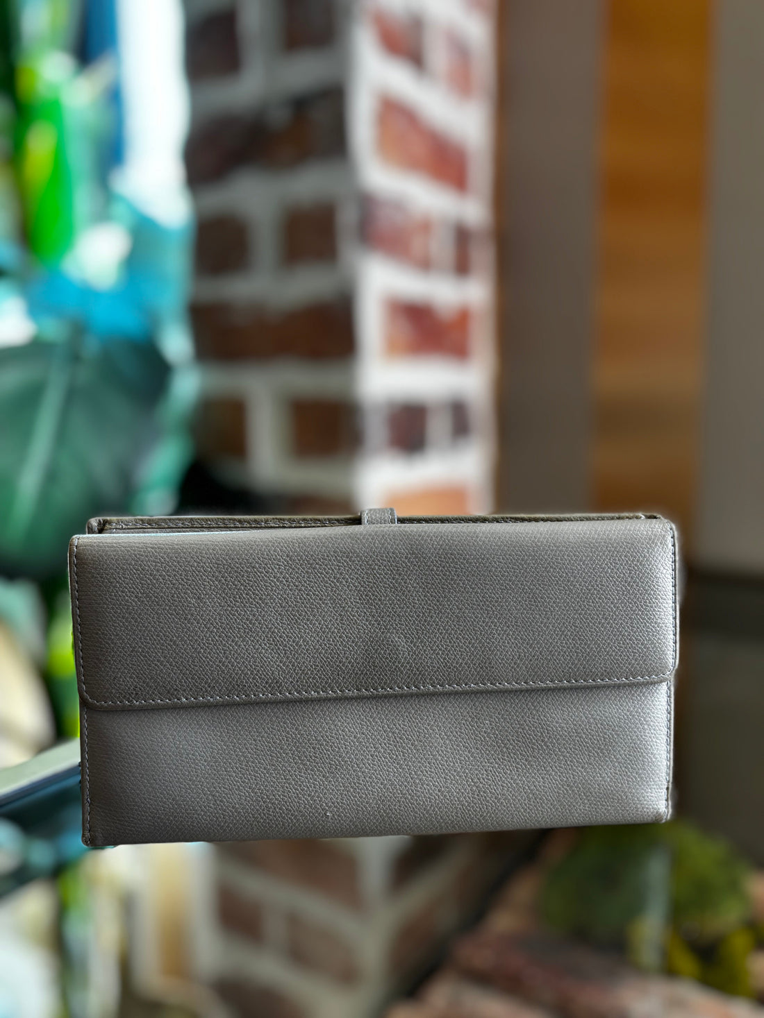 CHANEL Gray Coco Button Wallet