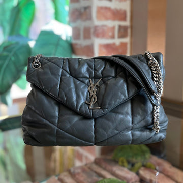 SAINT LAURENT Loulou Puffer Medium Storm Quilted Lambskin Monogram Chain Shoulder Bag