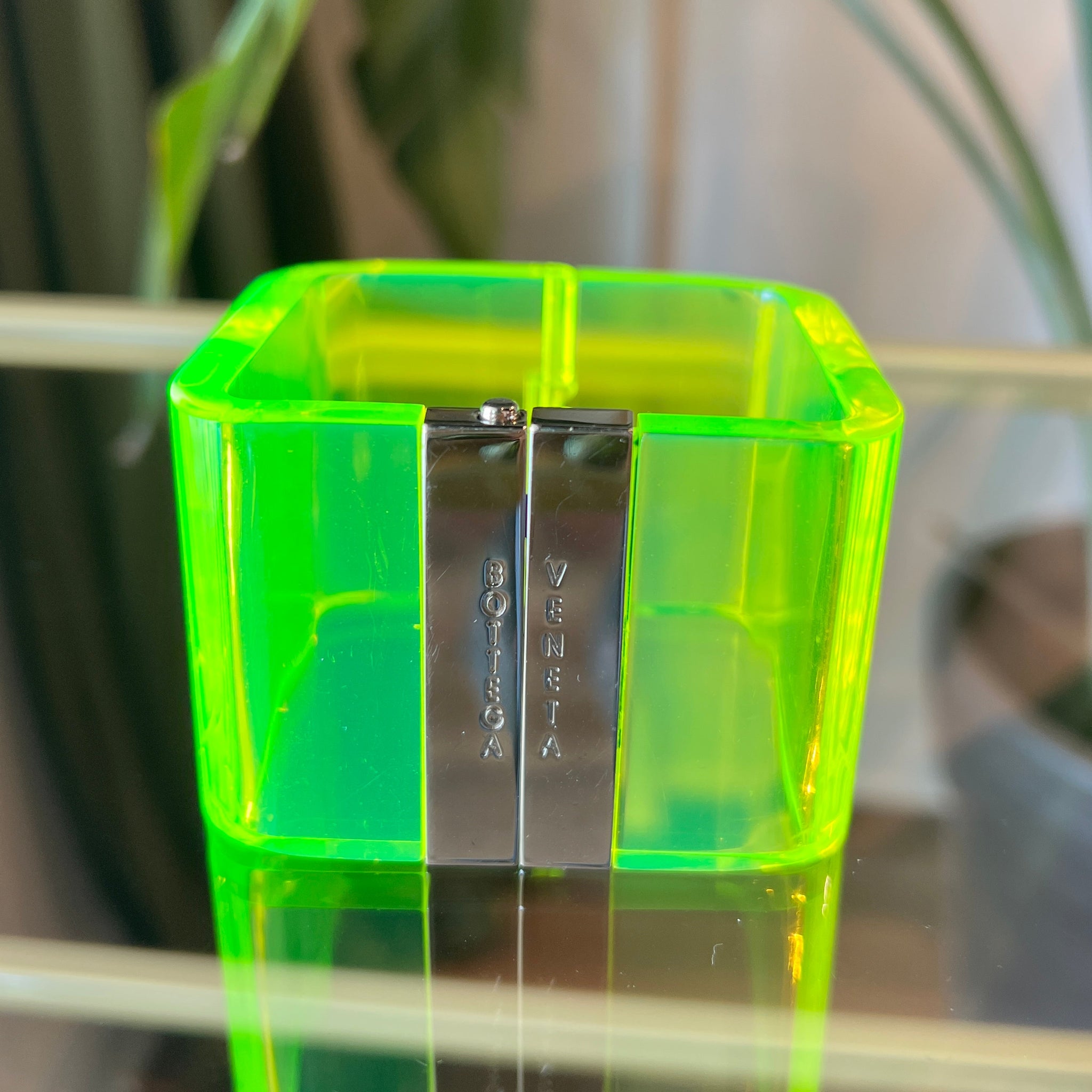 BOTTEGA VENETA Green Acrylic Clamper Bracelet