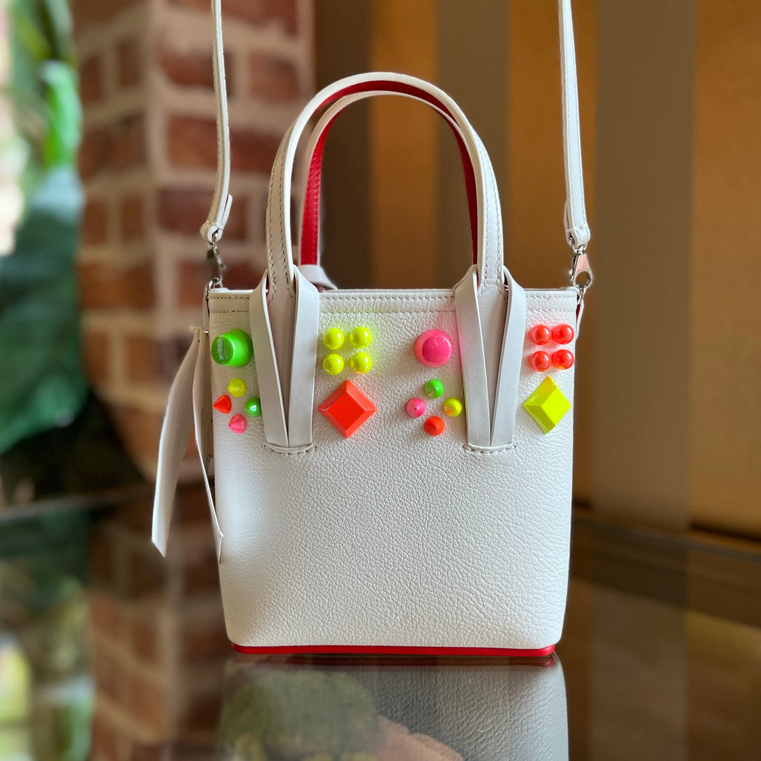 CHRISTIAN LOUBOUTIN North South Cabata Mini Calfskin Empire Spike Studded Tote