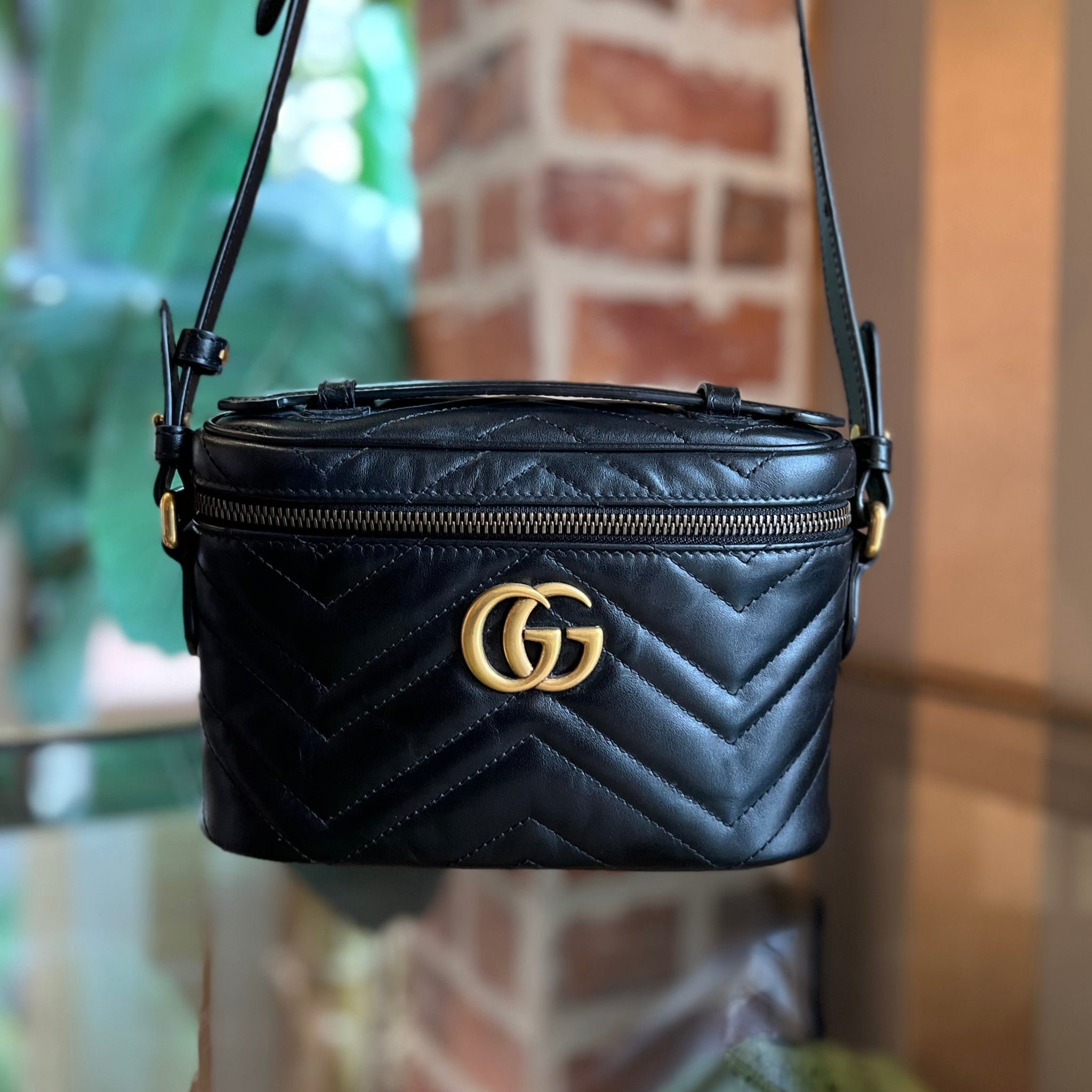 GUCCI GG Marmont Vanity Black Matelassé Leather Crossbody Bag