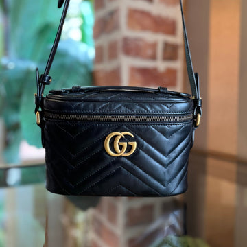 GUCCI GG Marmont Vanity Black Matelassé Leather Crossbody Bag