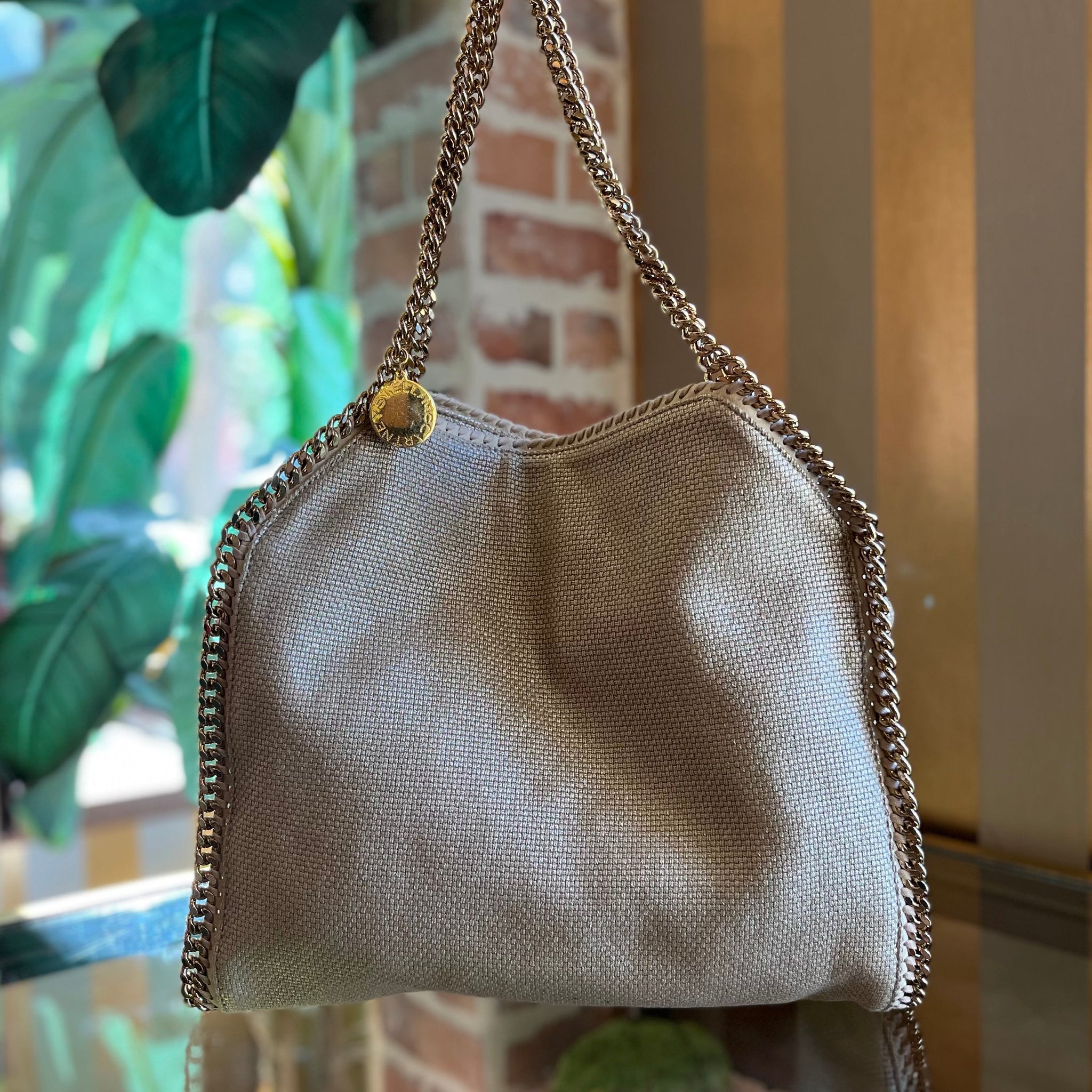 STELLA MCCARTNEY Falabella Metallic Woven Econyl Yarn Fold Over Tote Bag