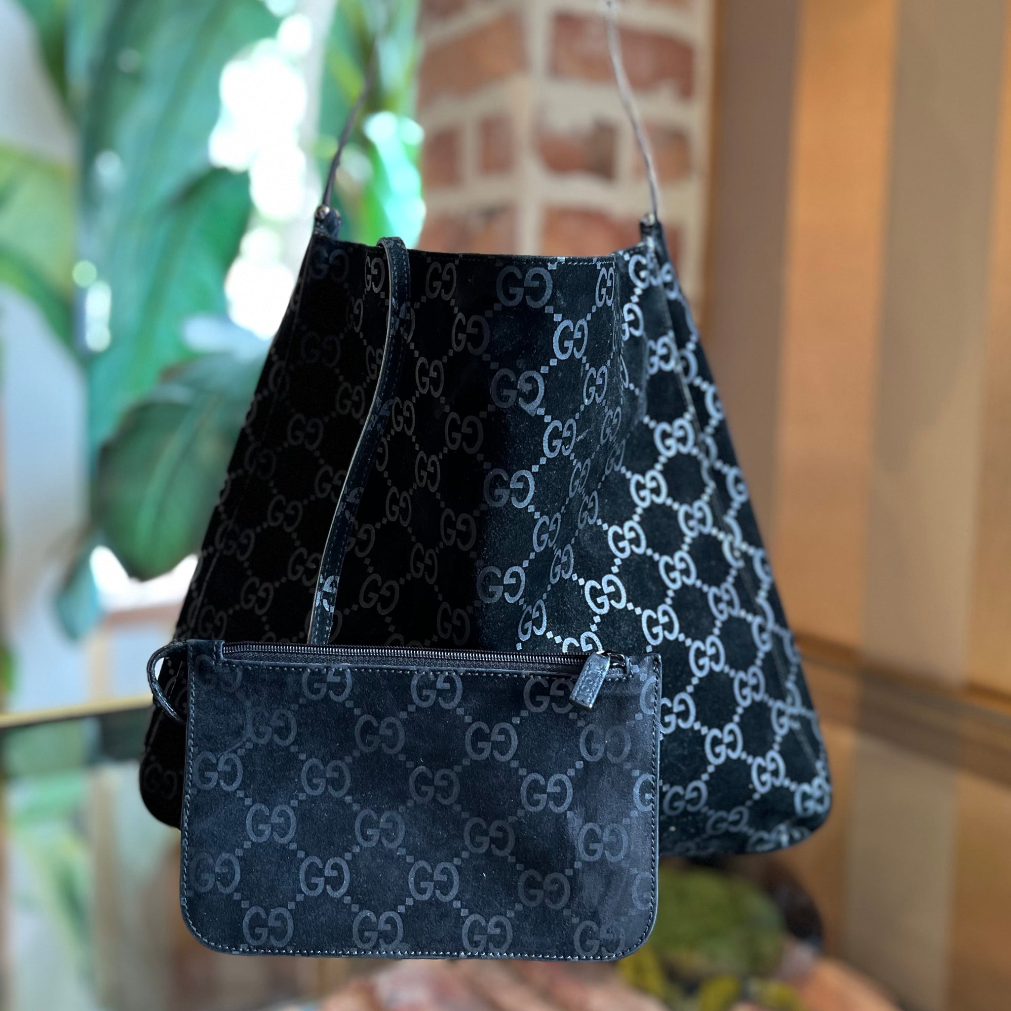 GUCCI Suede GG Shoulder Bag DIA297