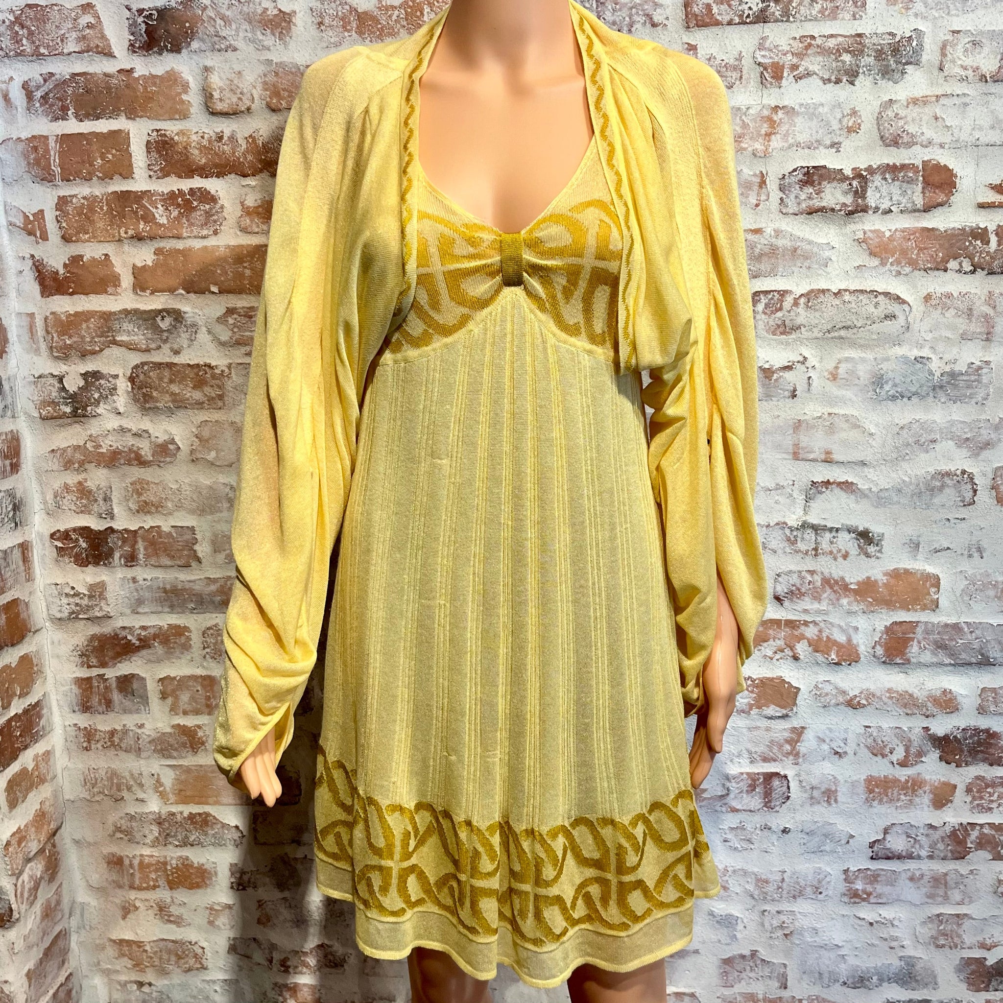 JUST CAVALLI Yellow Knitted Viscose Dress and Bolero Set SZ42(6US)
