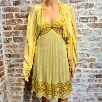 JUST CAVALLI Yellow Knitted Viscose Dress and Bolero Set SZ42(6US)