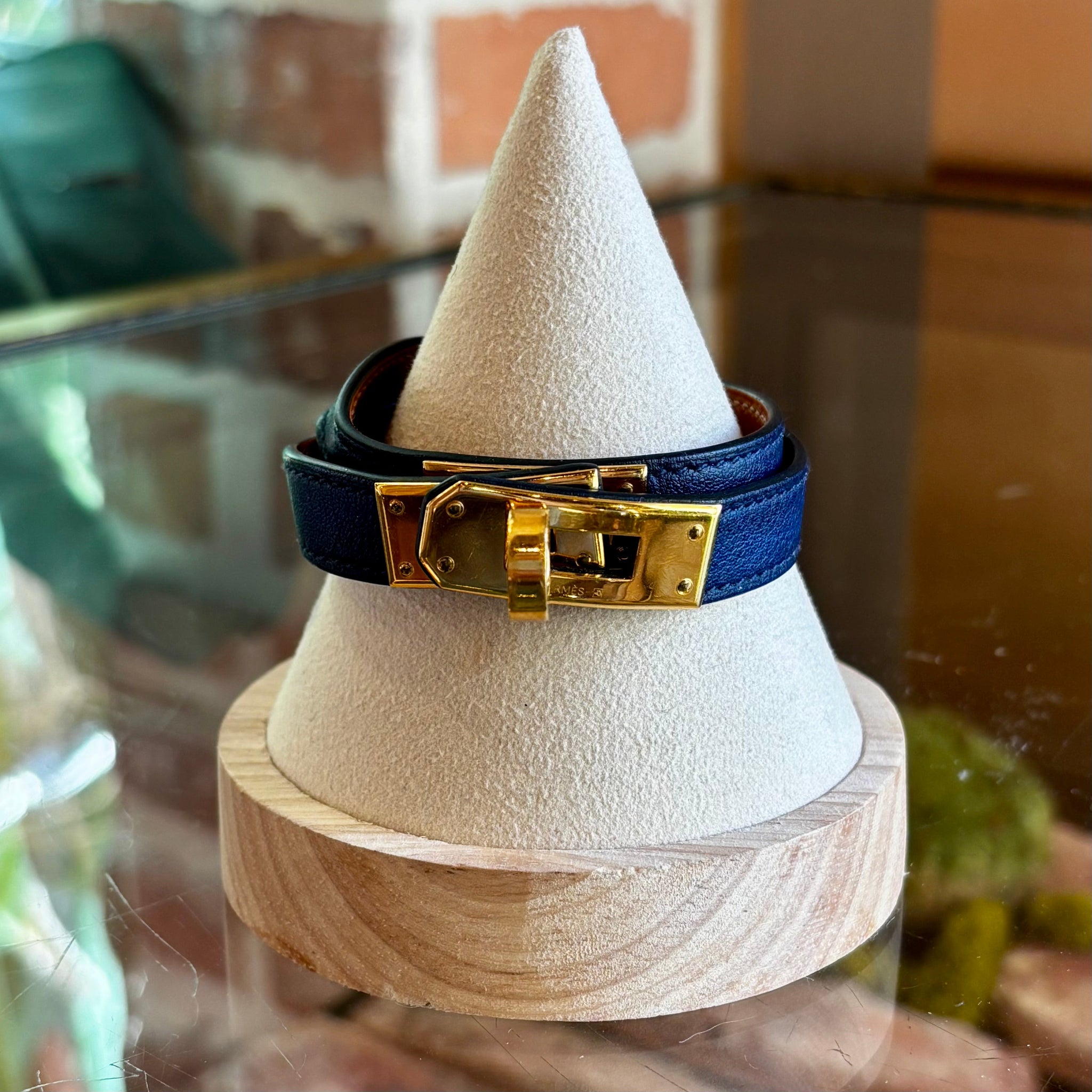 HERMES Bleu Nuit Swift Double Tour Kelly Bracelet