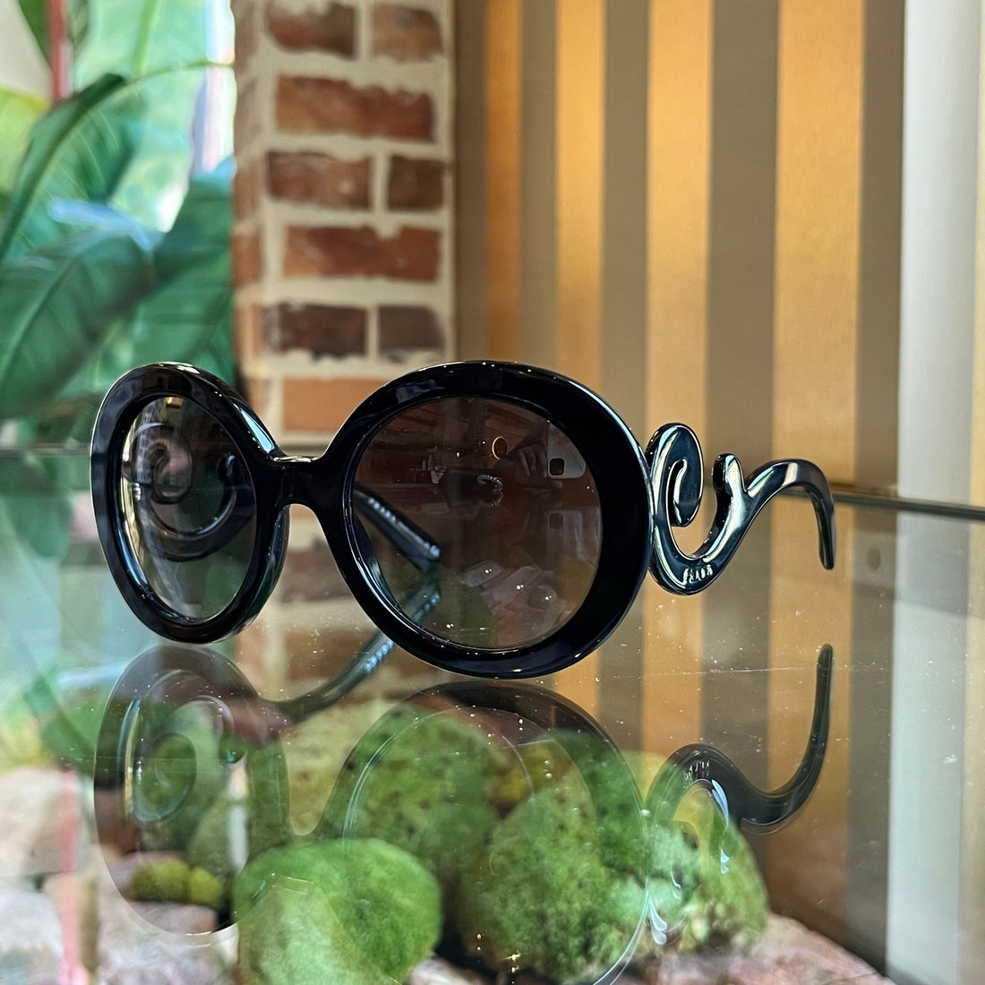 PRADA SPR27N Acetate Baroque Round Sunglasses