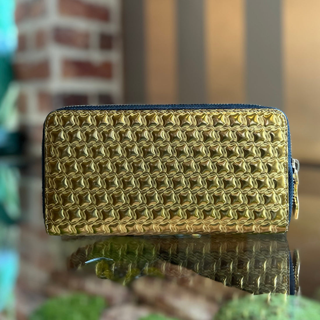 CHRISTIAN LOUBOUTIN Panettone Metallic Gold Leather Long Zip Wallet