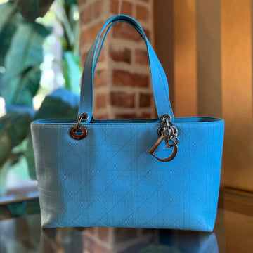 CHRISTIAN DIOR Medium Light Blue Cannage Vintage Tote