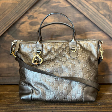 GUCCI Heart-Bit Brown Metallic Guccissima Leather Tote