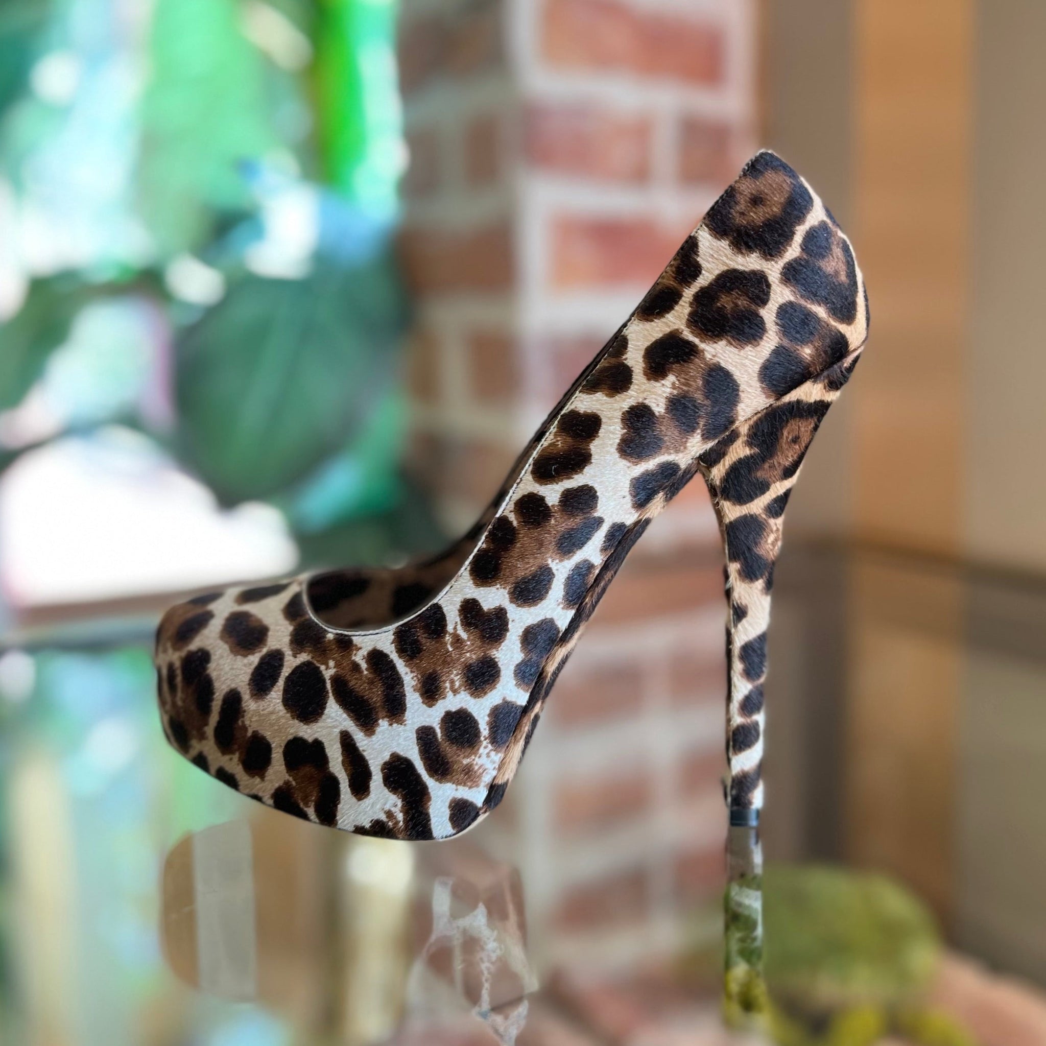 DOLCE&GABBANA Leopard Pony Hair Platform Pumps SZ38.5(8.5US) TS3921