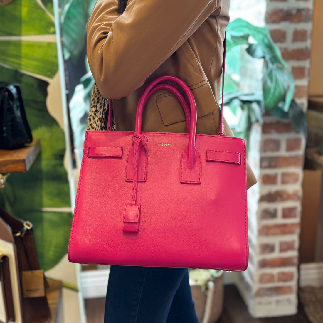 SAINT LAURENT Sac de Jour Small Pink Leather Tote Bag