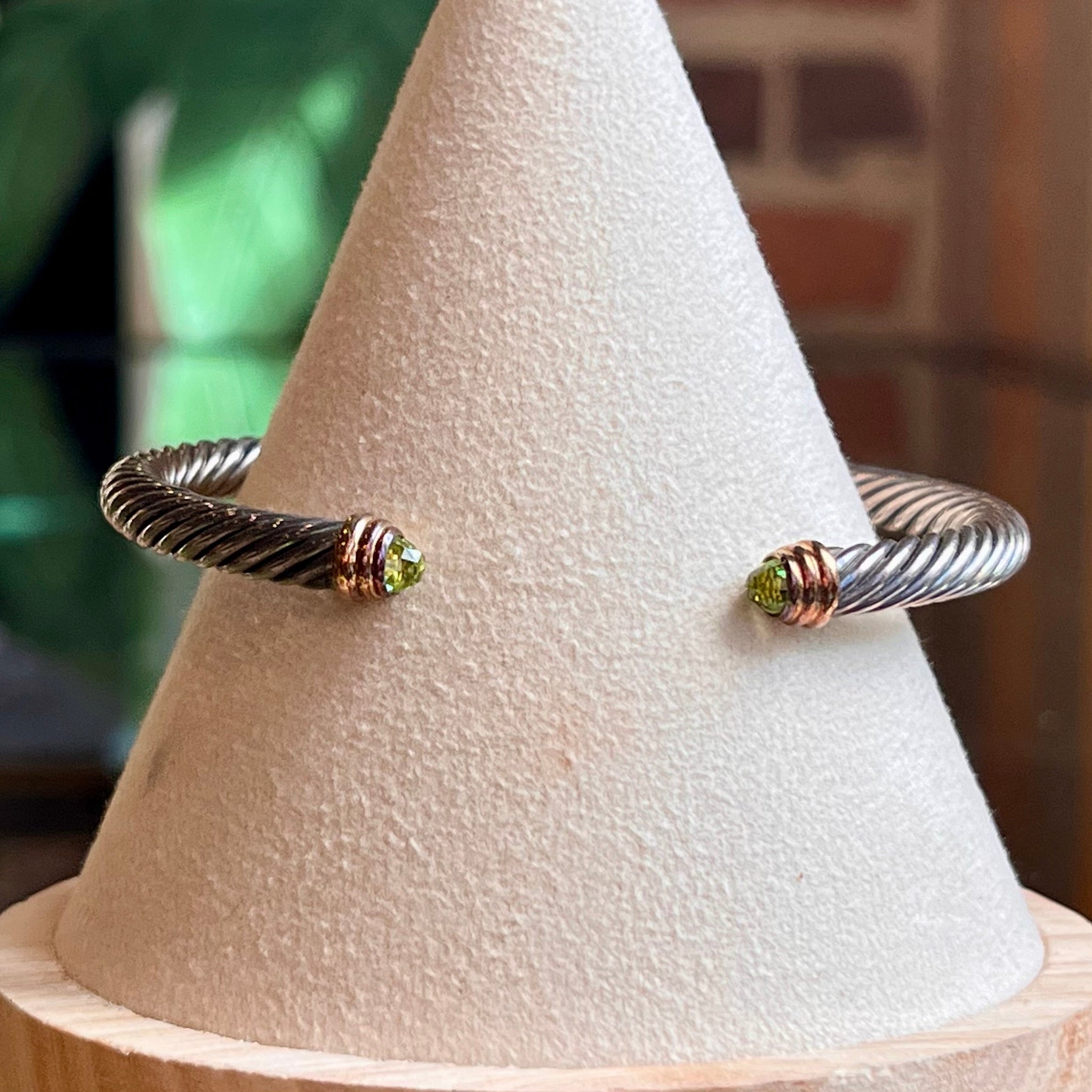 DAVID YURMAN Cable Green Peridot 925 Sterling Silver 14K Gold 5mm Bracelet