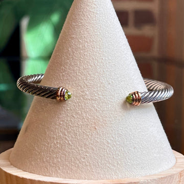 DAVID YURMAN Cable Green Peridot 925 Sterling Silver 14K Gold 5mm Bracelet