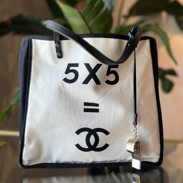 CHANEL Small Let's Demonstrate Black White Canvas Tote