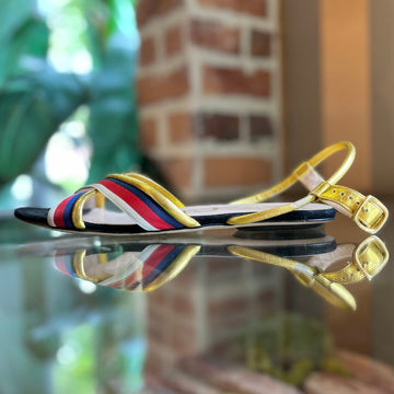 GUCCI Sylvie Web Metallic Nappa Sandals SZ38(8US)