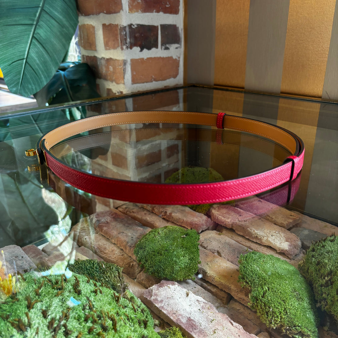 HERMES Kelly Epsom Rouge Casque Leather 18 Belt