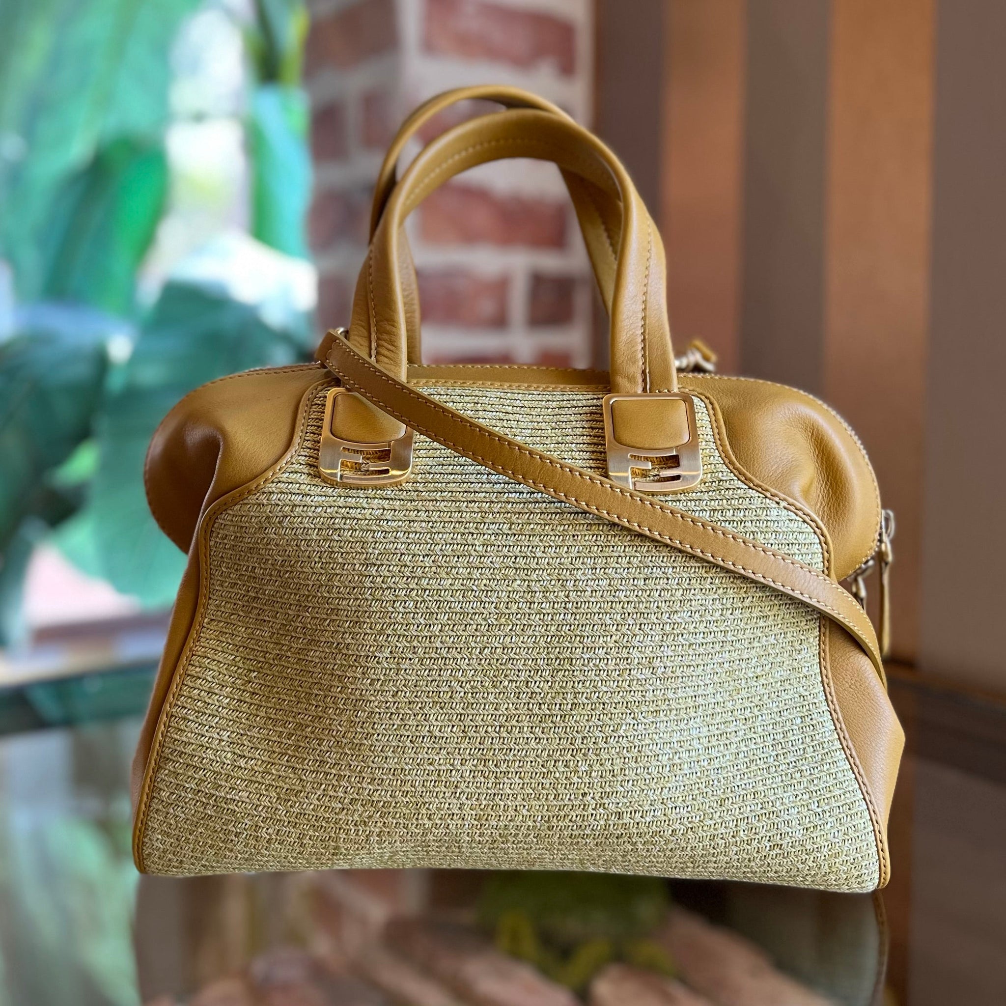 FENDI Chameleon Yellow Woven Raffia Tote