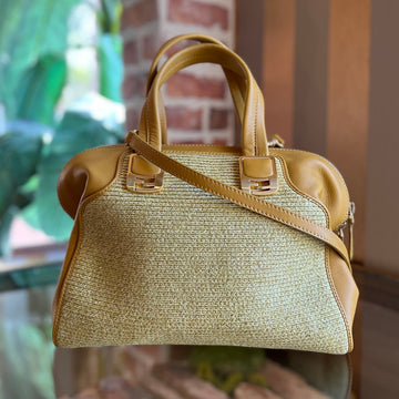 FENDI Chameleon Yellow Woven Raffia Tote