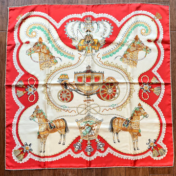 HERMES Paperoles Red Silk Scarf 90