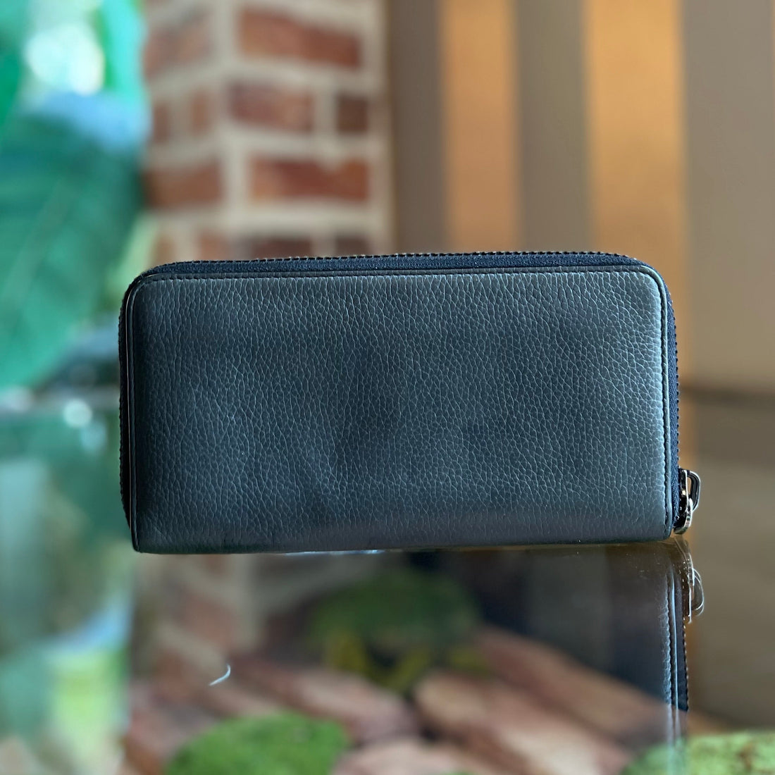 CHRISTIAN LOUBOUTIN Zip Around Gray Leather Studded Long Wallet