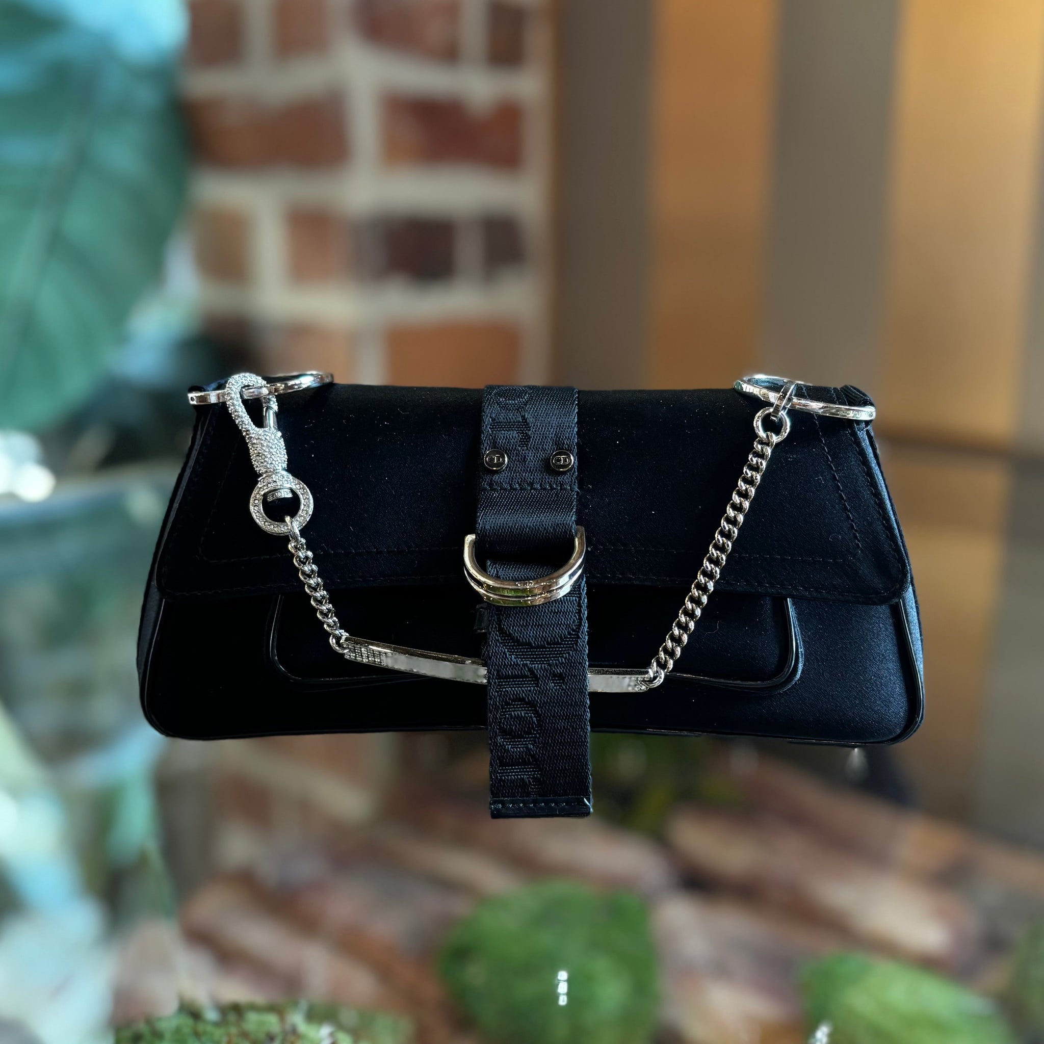 DIOR Hardcore Crystal-Embellished Black Satin Bag