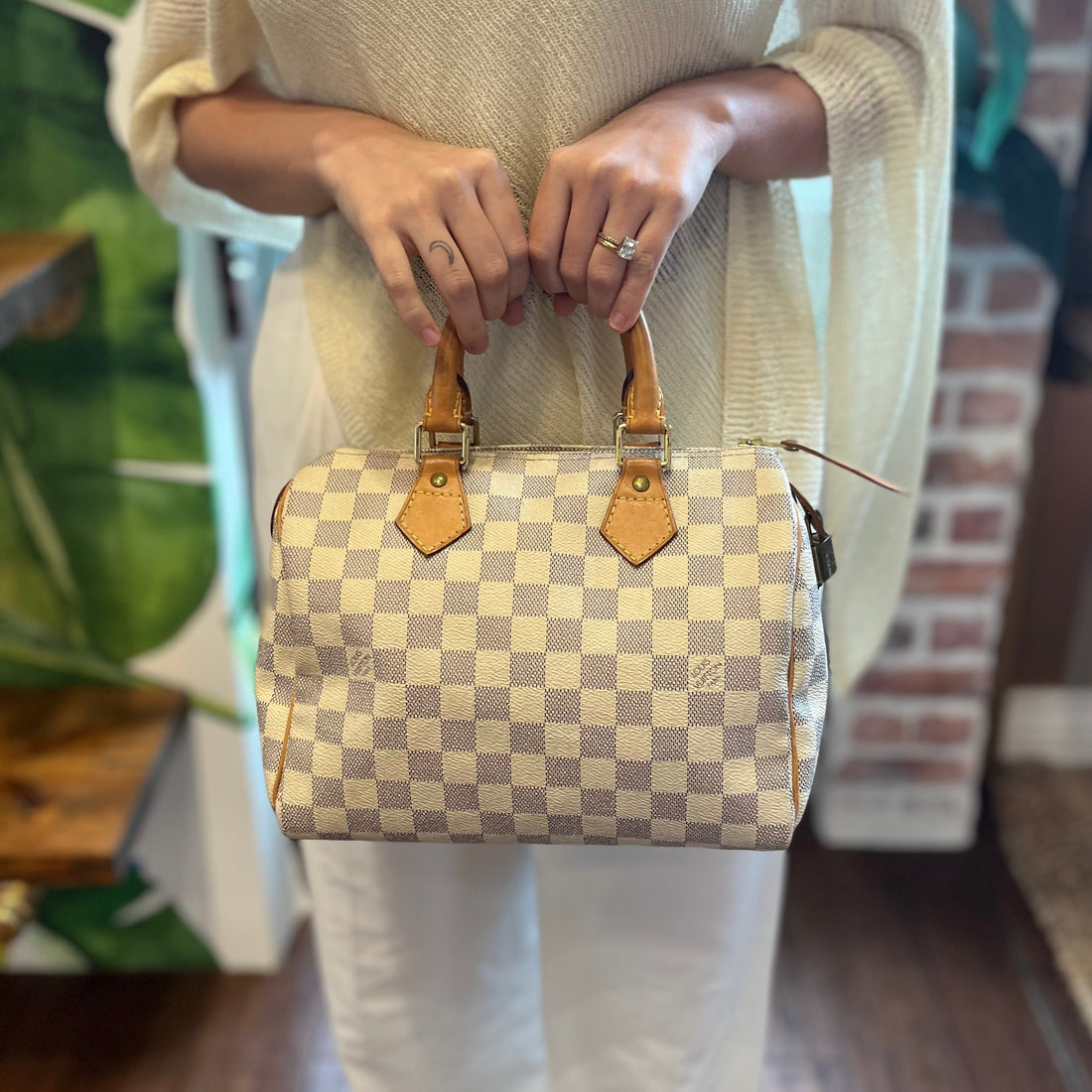 LOUIS VUITTON Speedy 25 Damier Azur Canvas Satchel