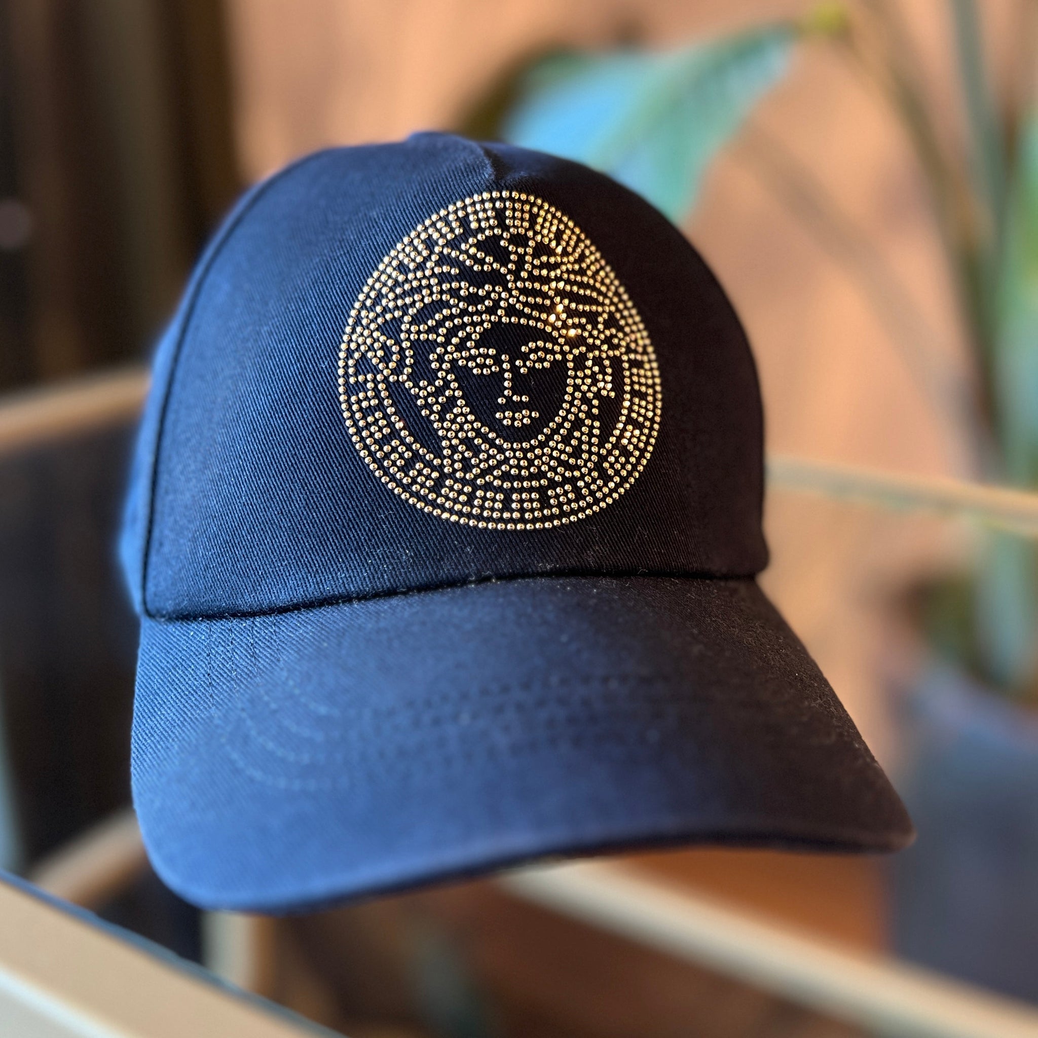 VERSACE  Black Studded Canvas Medusa Cap SZ59(L)