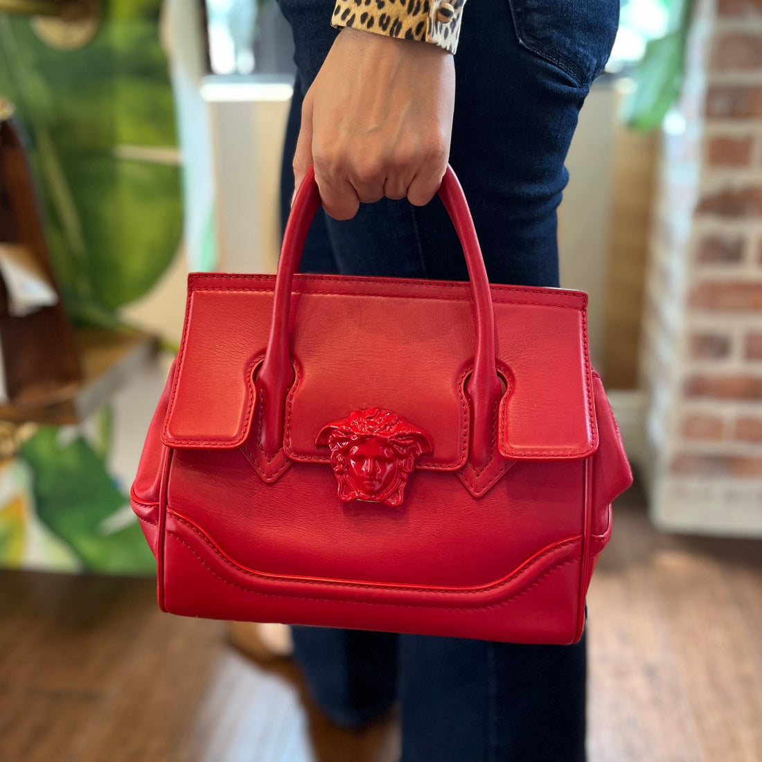 VERSACE Palazzo Empire Medium Red Top Handle Bag