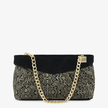 Elegant Black & Gold Embroidered Evening Bag