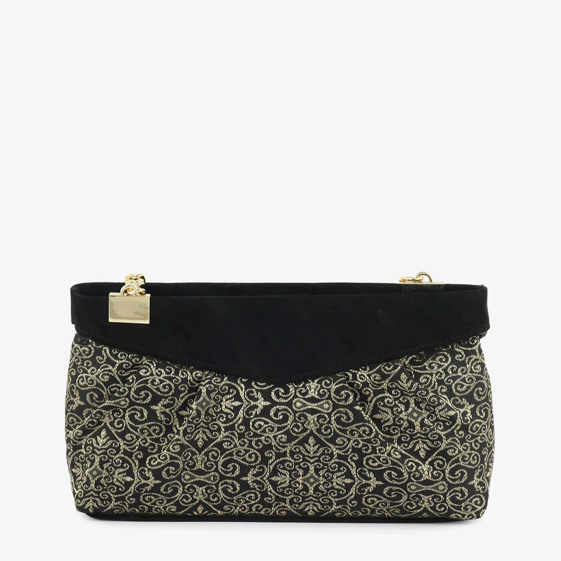 Elegant Black & Gold Embroidered Evening Bag