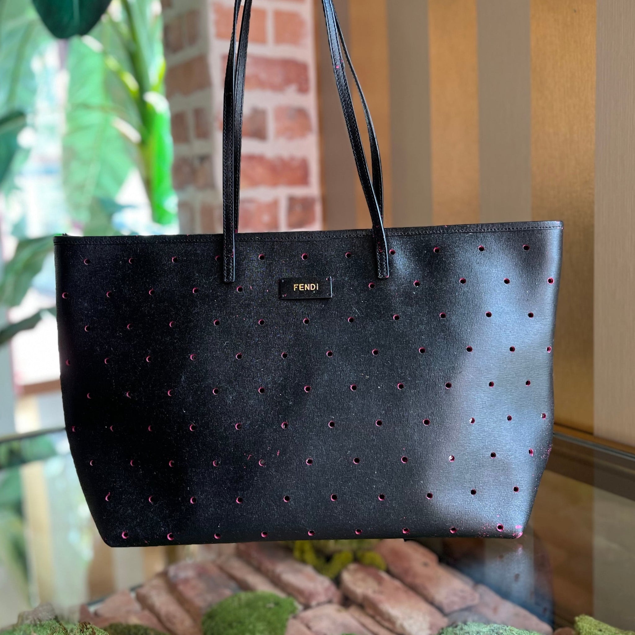 FENDI Roll Medium Vitello Perforated Leather Tote Bag