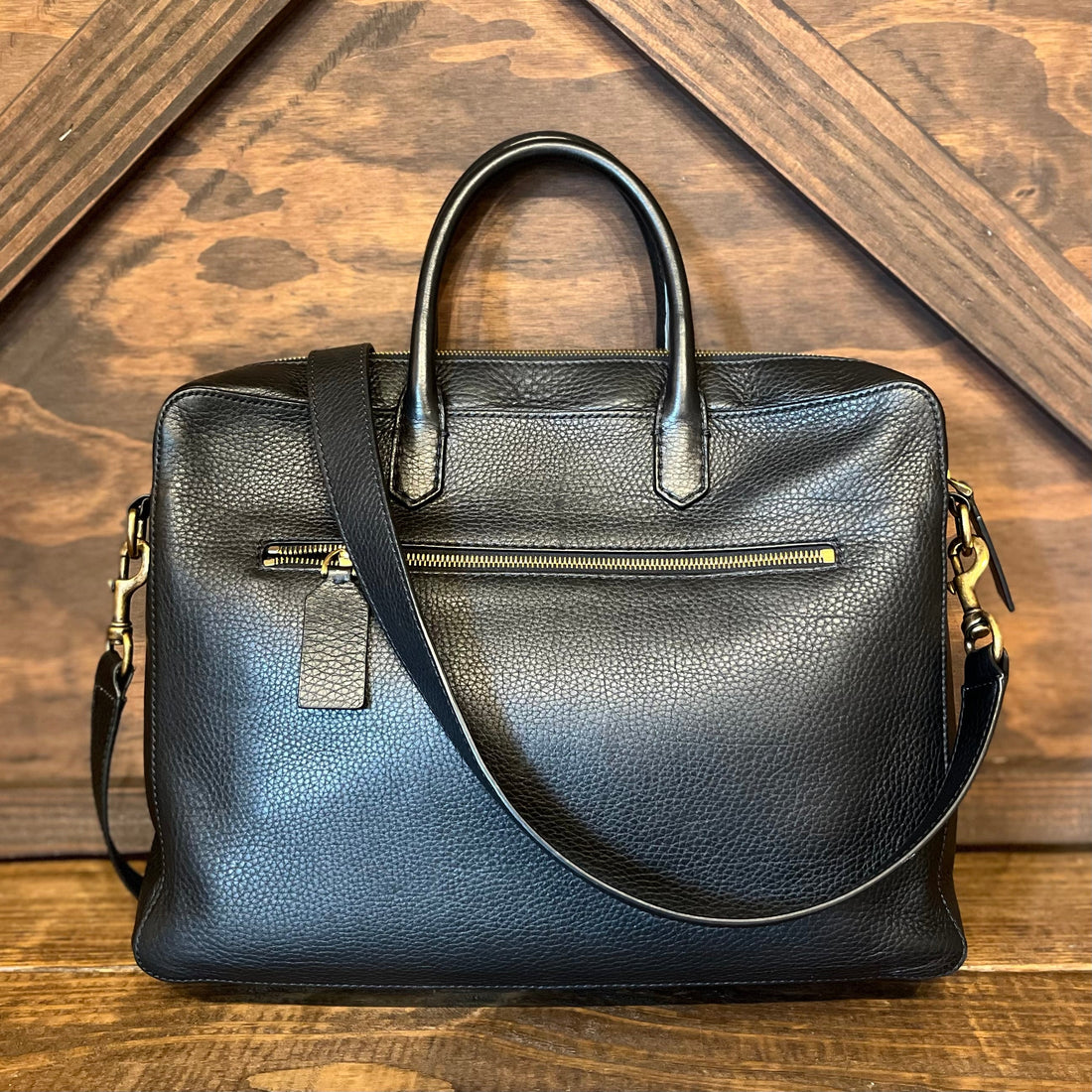 VALENTINO Logo Black Pebbled Leather Briefcase