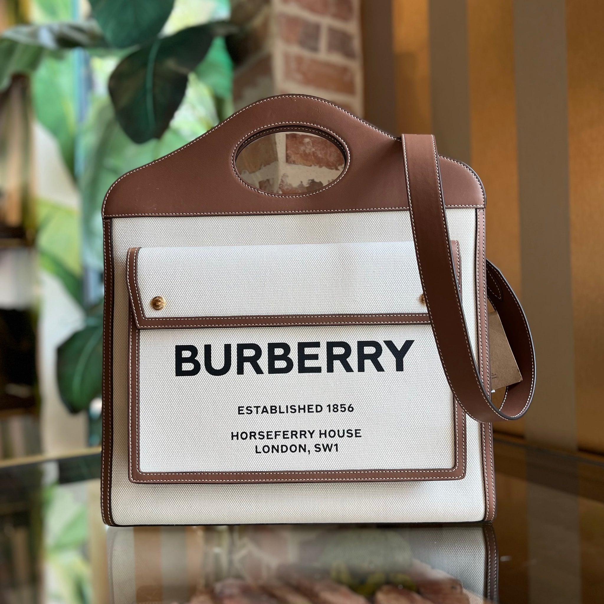 BURBERRY Pocket Bag Canvas Smooth Calfskin Tote Bag