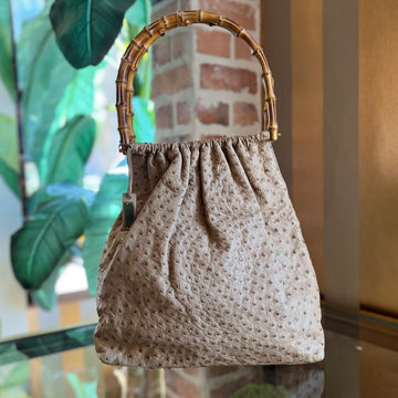 GUCCI Bamboo Ostrich Vintage Shoulder Bag
