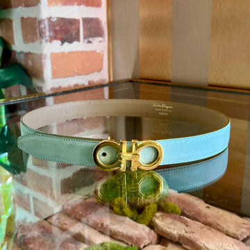 FERRAGAMO Gancini Mint Suede Belt XS